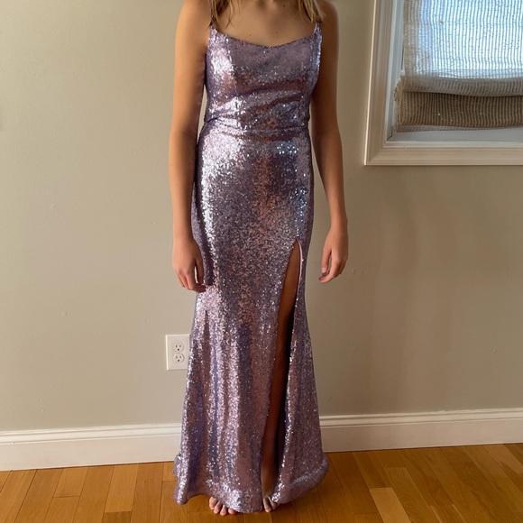 Prom Dress, B. Darlin light purple, long sequin dress with train - Picture 3 of 14